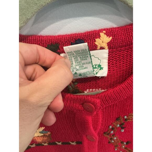 Vtg Quacker Factory Embroidered Cardigan Sweater I Believe in Angel Christmas - Picture 6 of 9